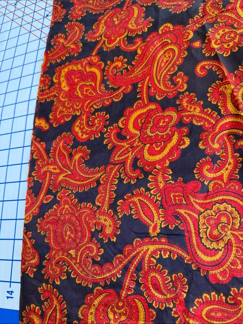 Vintage 1970s Paisley Dress Fabric 1.5 Yards x 42” Red Gold Black Lightweight